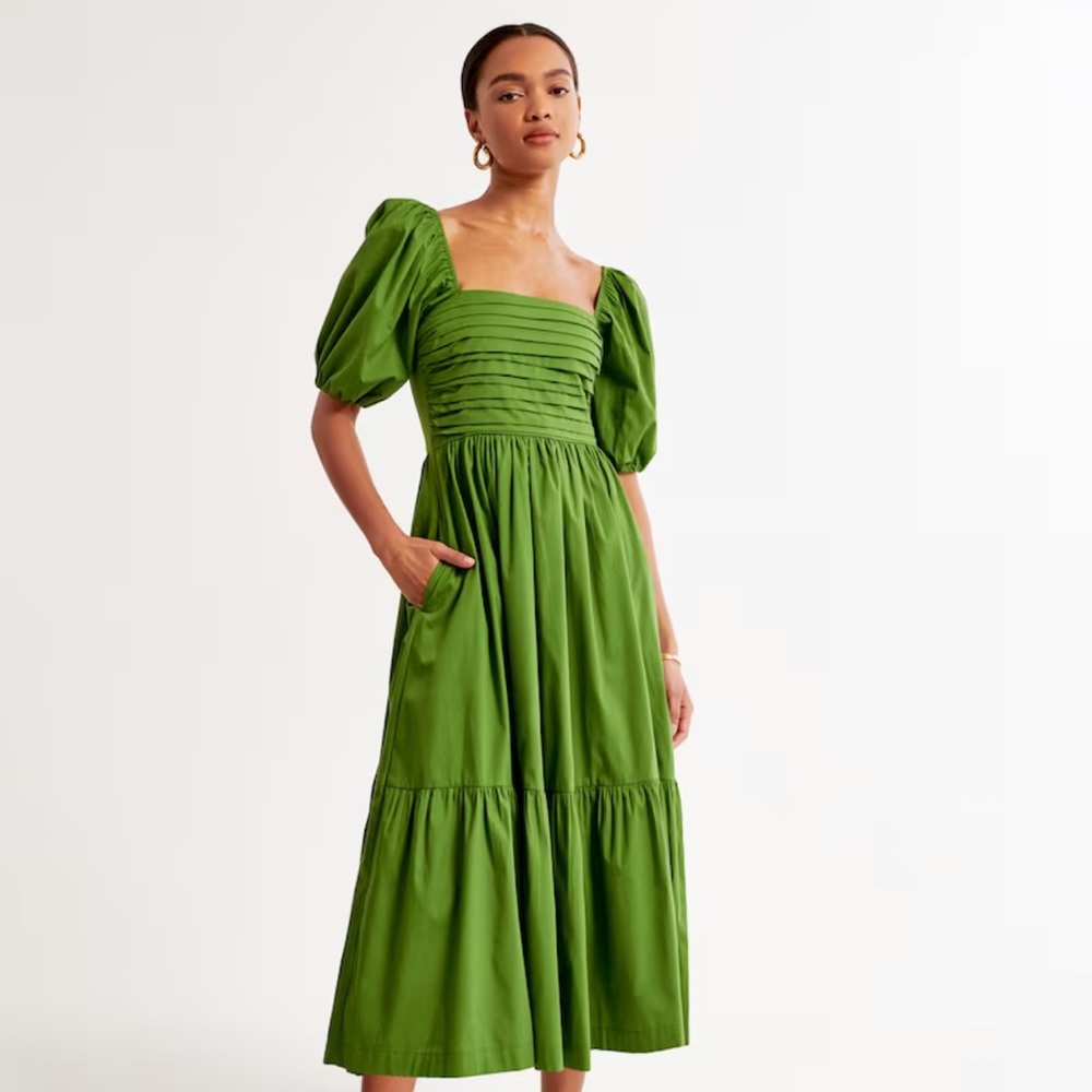 Emerson poplin puff sleeve midi dress Abercrombie and Fitch
